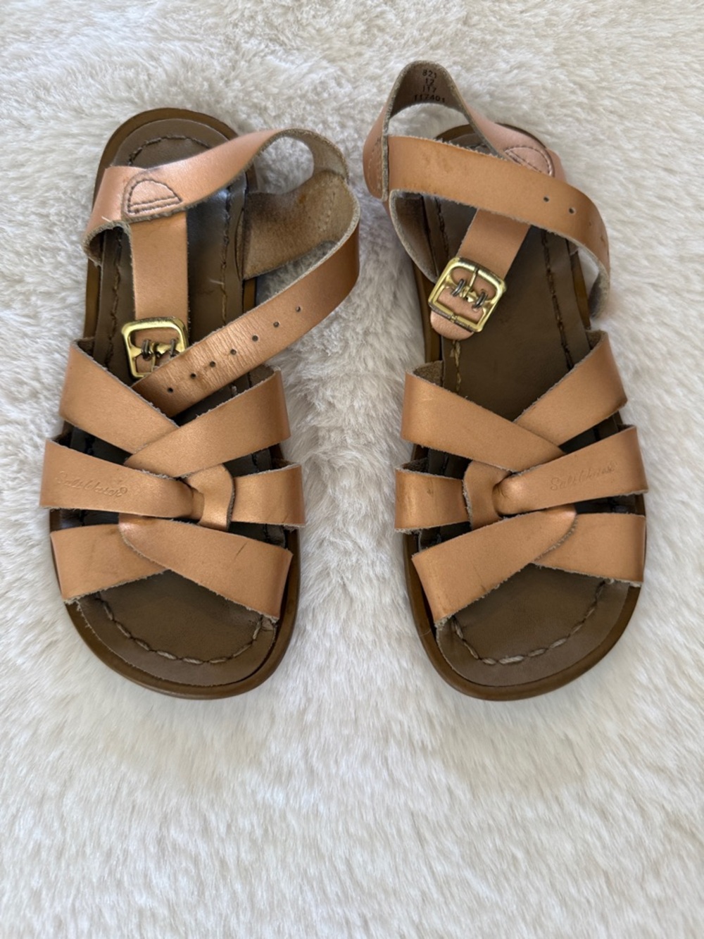 Salt Water Sandals by Hoy Tan Leather Kids Water Sandals with Gold Buckles